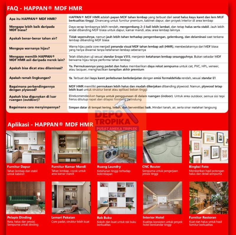 HAPPAN® - MDF HMR | HMR Board, Tidak Mudah Rapuh